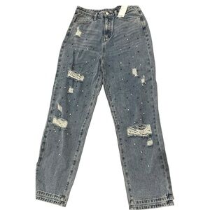 NWT Cider Distressed and Embellished Blue Jeans.  Size Medium